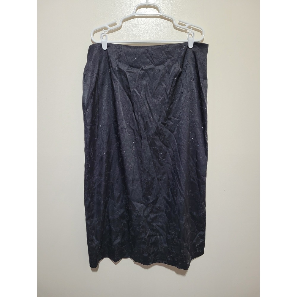 Vintage Tower Hill Collection Maxi Skirt Women‎ 18 Black Floral Glitter Jacquard